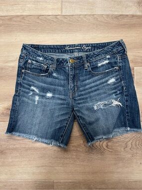 American Eagle Outfitters Distressed Dark Blue Denim Shorts